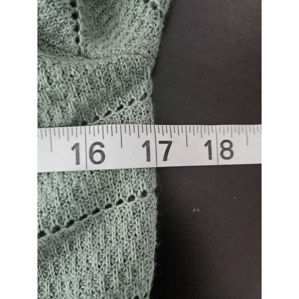 Fortune + Ivy Womens S Sage Green Open Knit Sweater Coastal Boho Minimalist